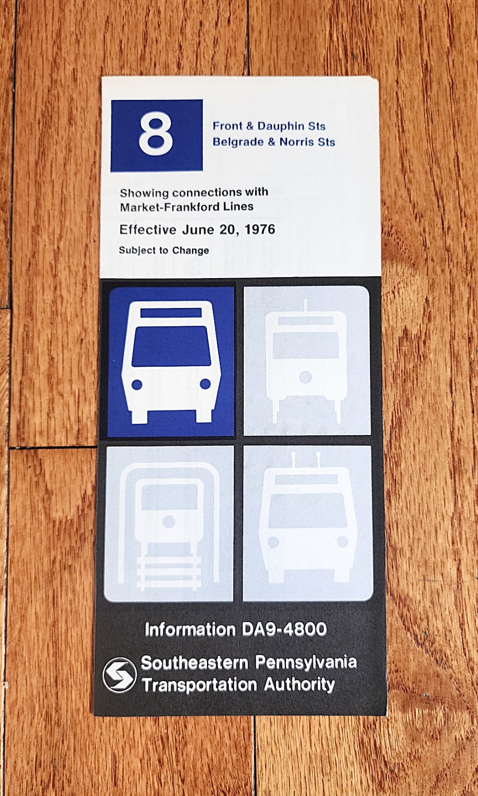 1976 SEPTA BUS TIME TABLE ROUTE 8 PHILADELPHIA PA