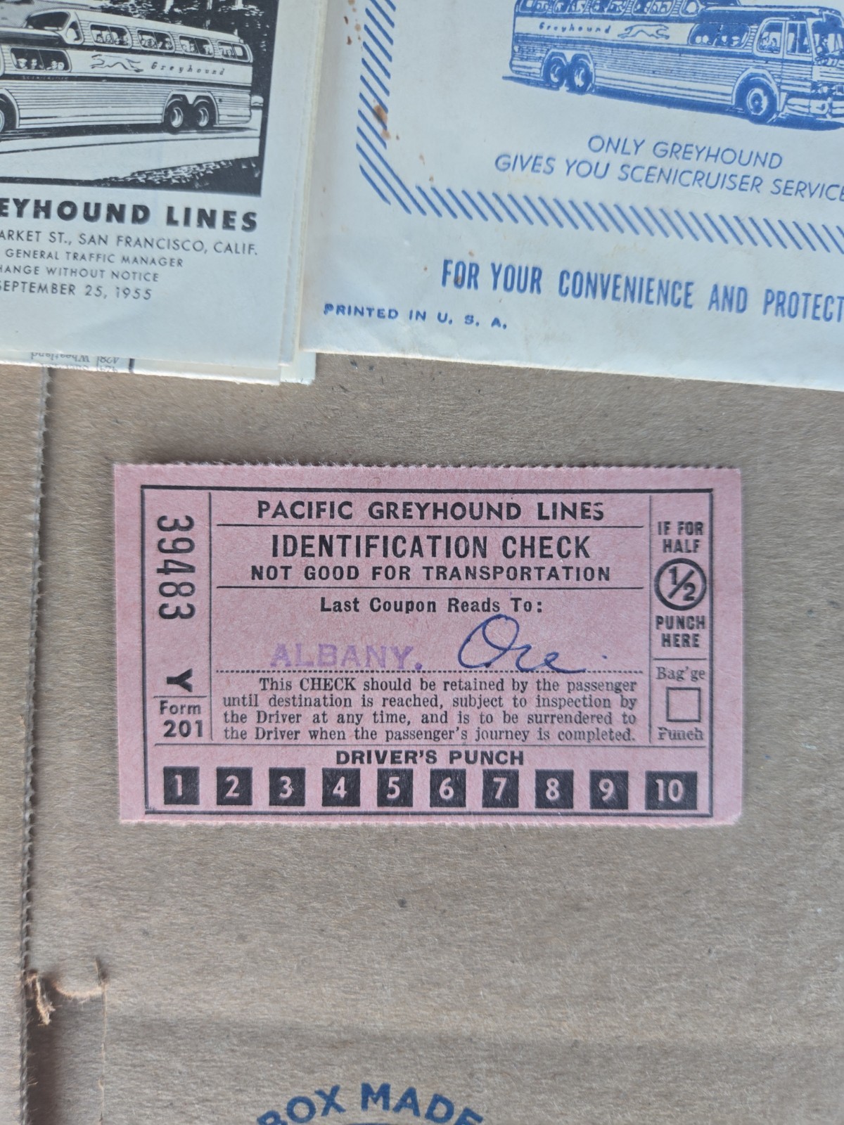 1950s Pacific Greyhound Bus Line Pocket Folder Envelope Identification Check Set
