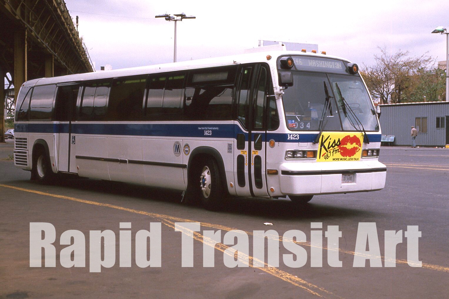 Vintage 1987 Slide New York City RTS Bus 1423 Rte. B46 Bridge Plaza Brooklyn NYC