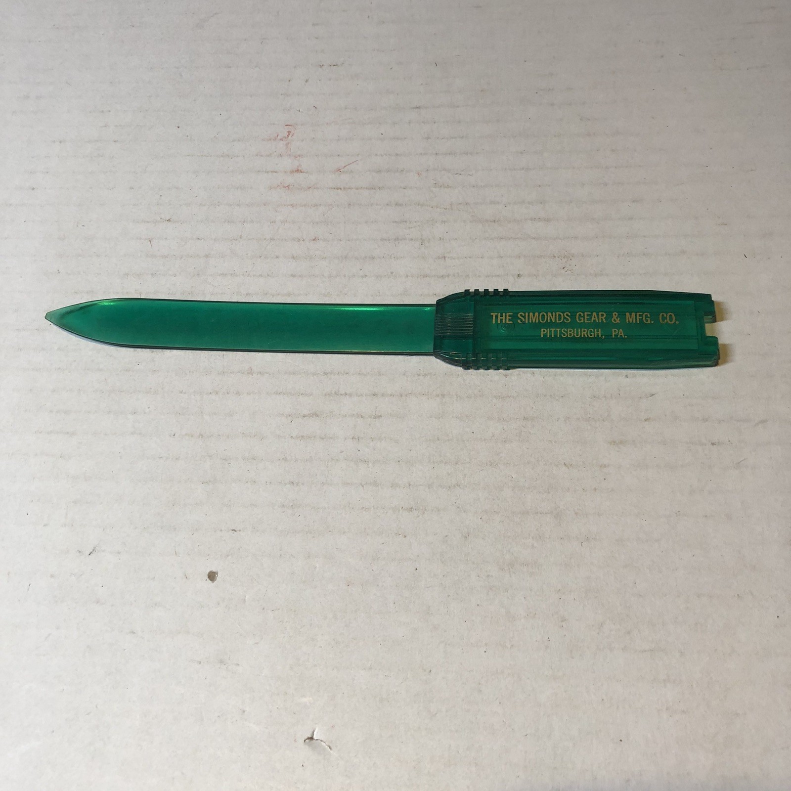 Vtg Advertising Letter Opener The Simonds Gear & MFG. CO. Pittsburgh, PA. GCL