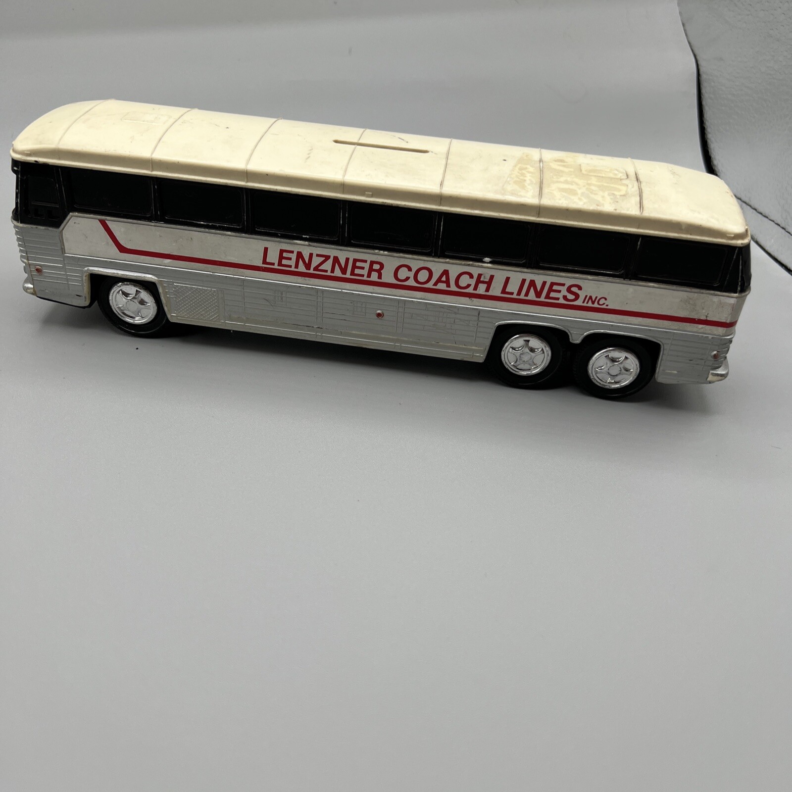 Vintage Peoria Charter Bus Plastic Coin Bank 10″ Jimson Hong Kong