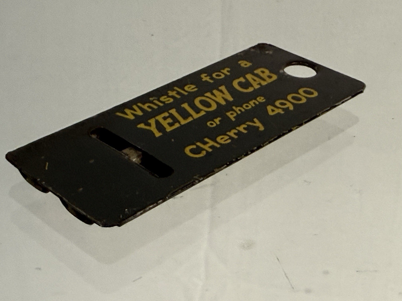 Whistle for A Yellow Cab or Phone Cherry 4900 Vintage Metal Whistle Keyfob. Orig