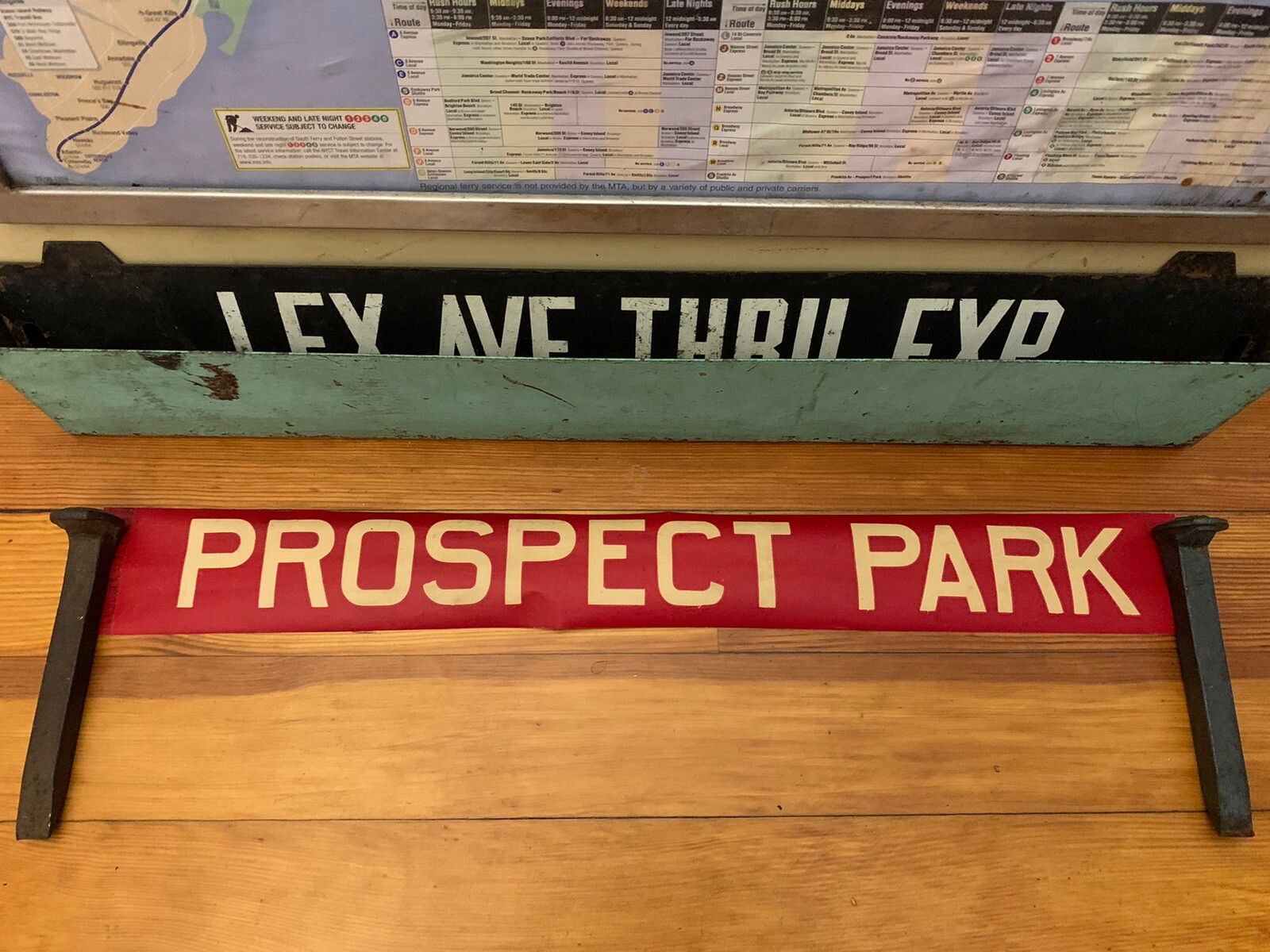 1958 BROOKLYN NY NYC BUS RED VELLUM ROLL SIGN CROSSTOWN DEPOT PROSPECT PARK HTS.