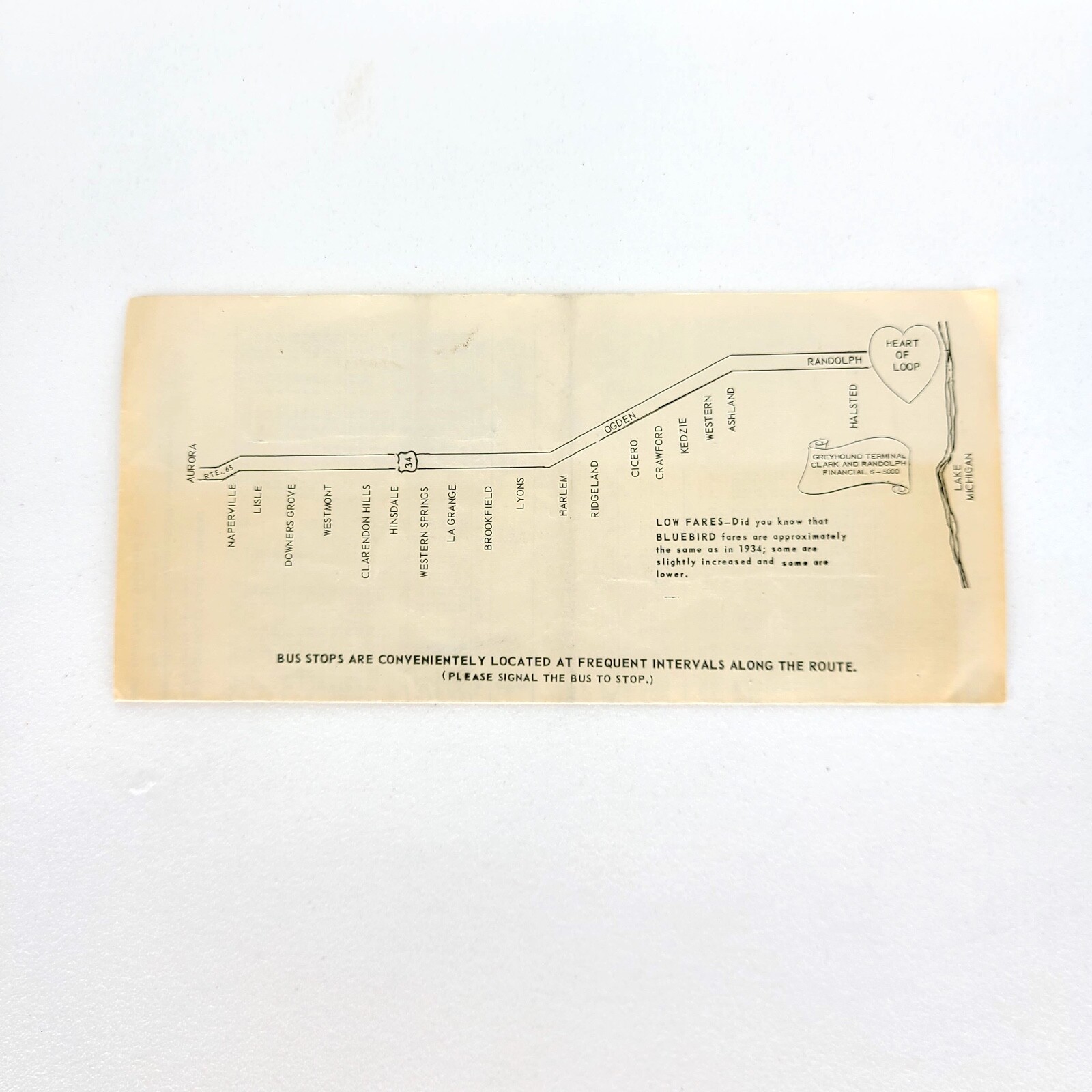 1957 Bluebird Motor Bus Timetable Schedule Brochure Aurora Chicago Illinois