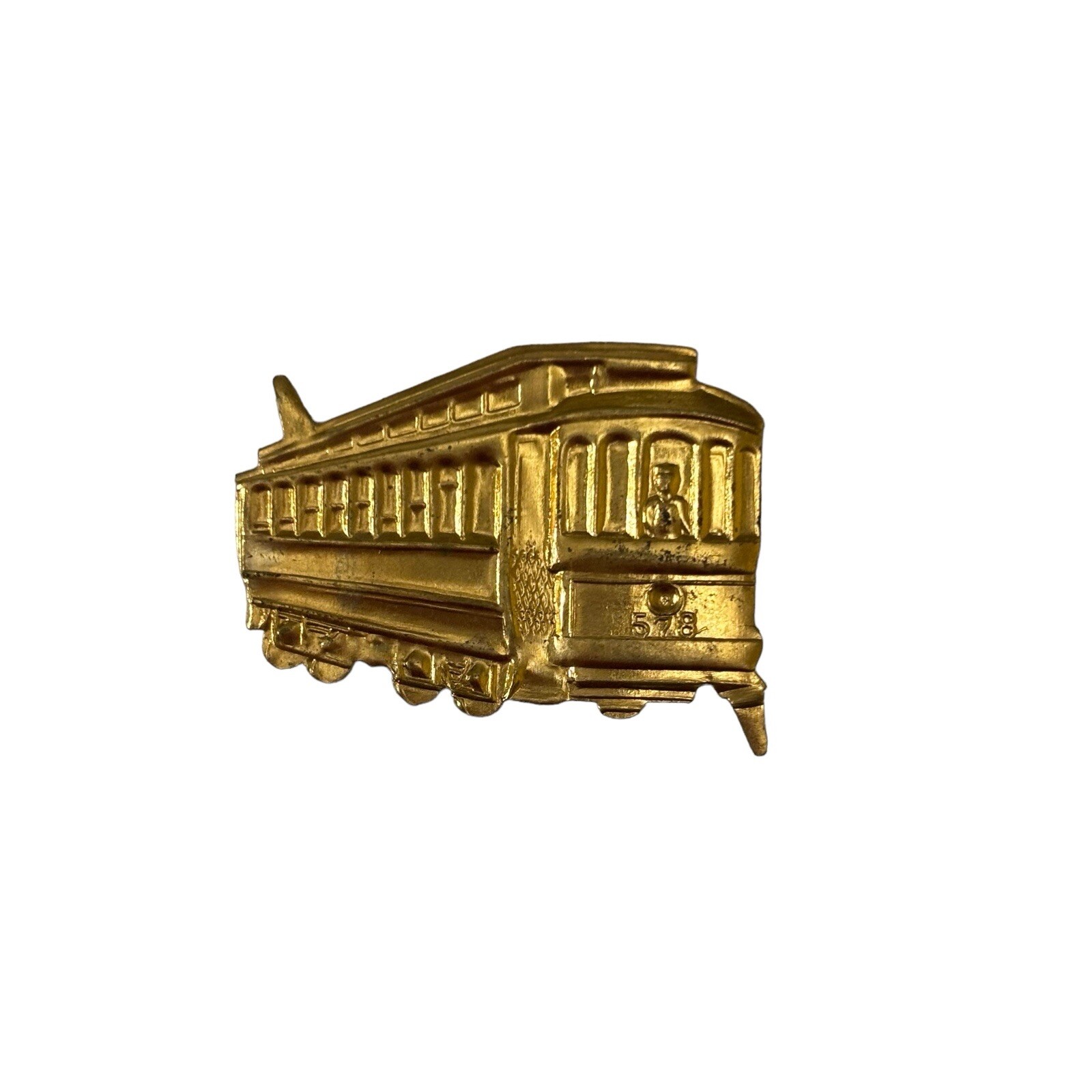 VTG Antique 1910s Transit Bus Gold Advertising Tab Pin Emblem Attachment