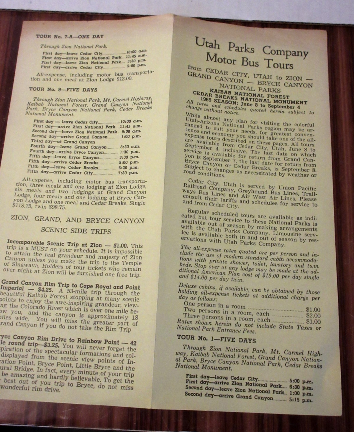 Vtg 1969 Utah Parks Bus Tours Zion Grand Canyon Cedar City Bryce