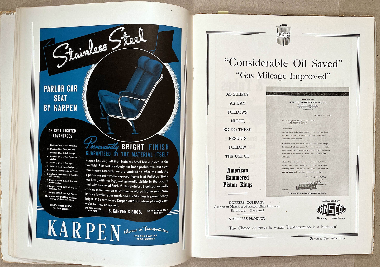 Rare 1940 NEW JERSEY MOTOR BUS ASSN. Convention Souvenir Program Book w/Ads