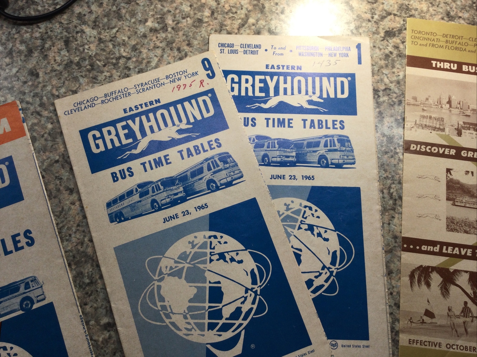 Lot of 5 Bus time tables Greyhound 1964, 1965, 1967, 1968