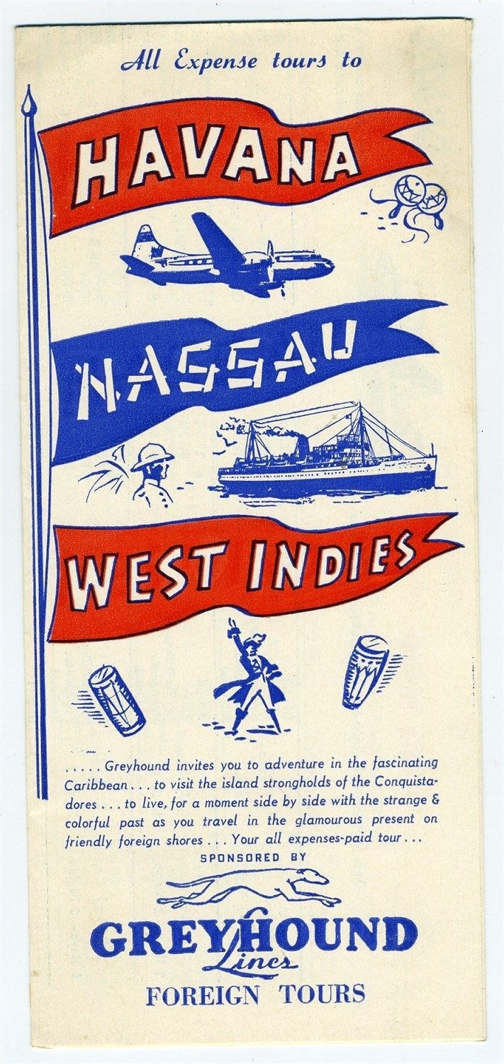 Greyhound Lines Foreign Tours Brochure Havana Nassau West Indies 1953