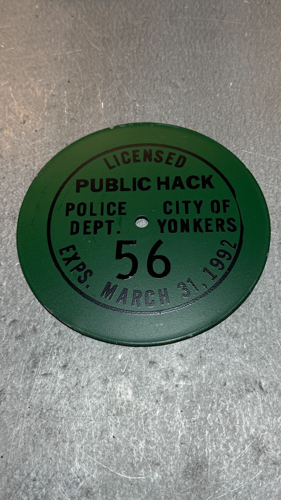 Vintage Original New York City Taxi Medallion 1992 Yonkers License Plate
