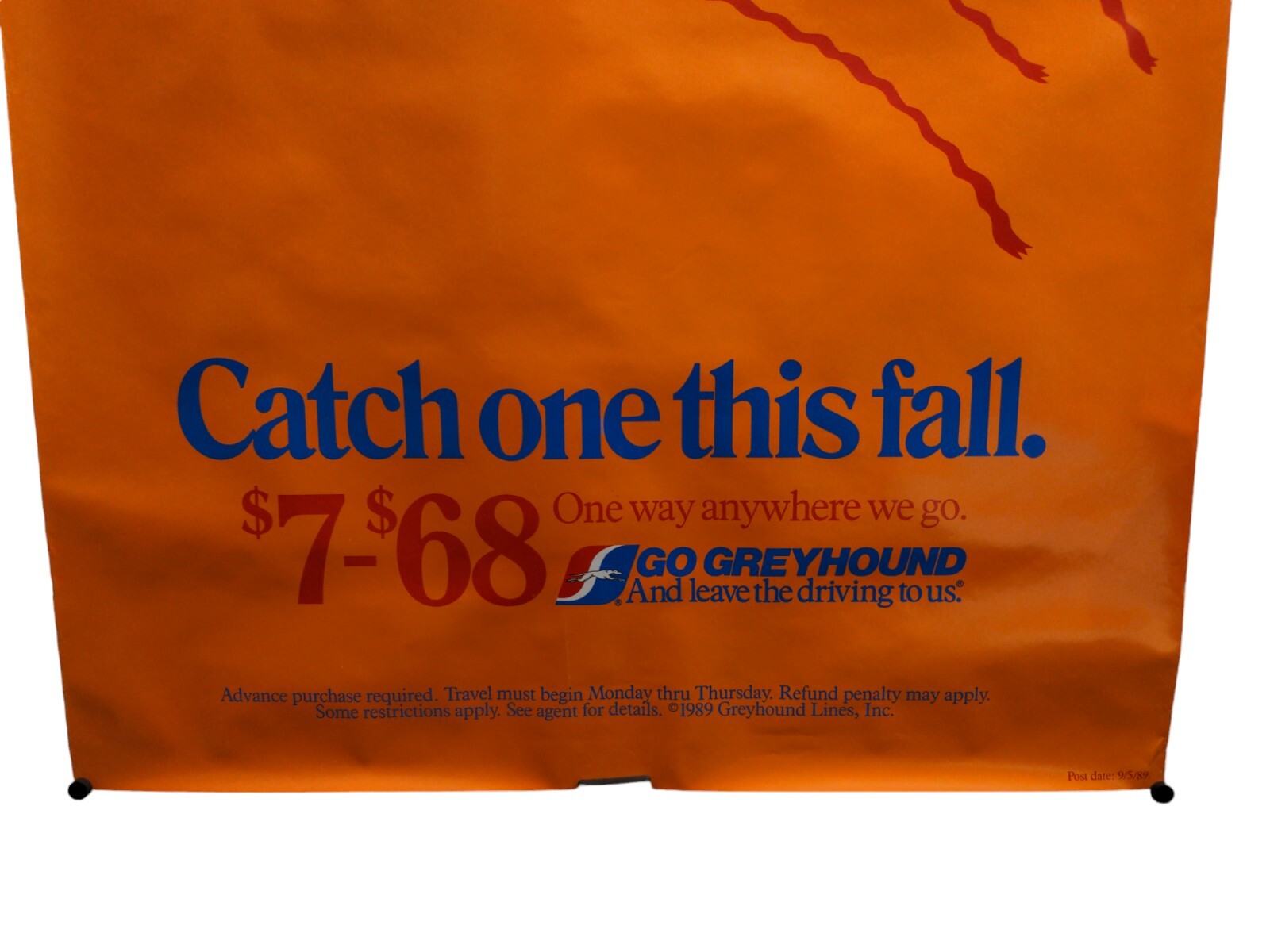 GREYHOUND BUS TRAVEL Orange Money Saver Football Advertisement 1989 Poster