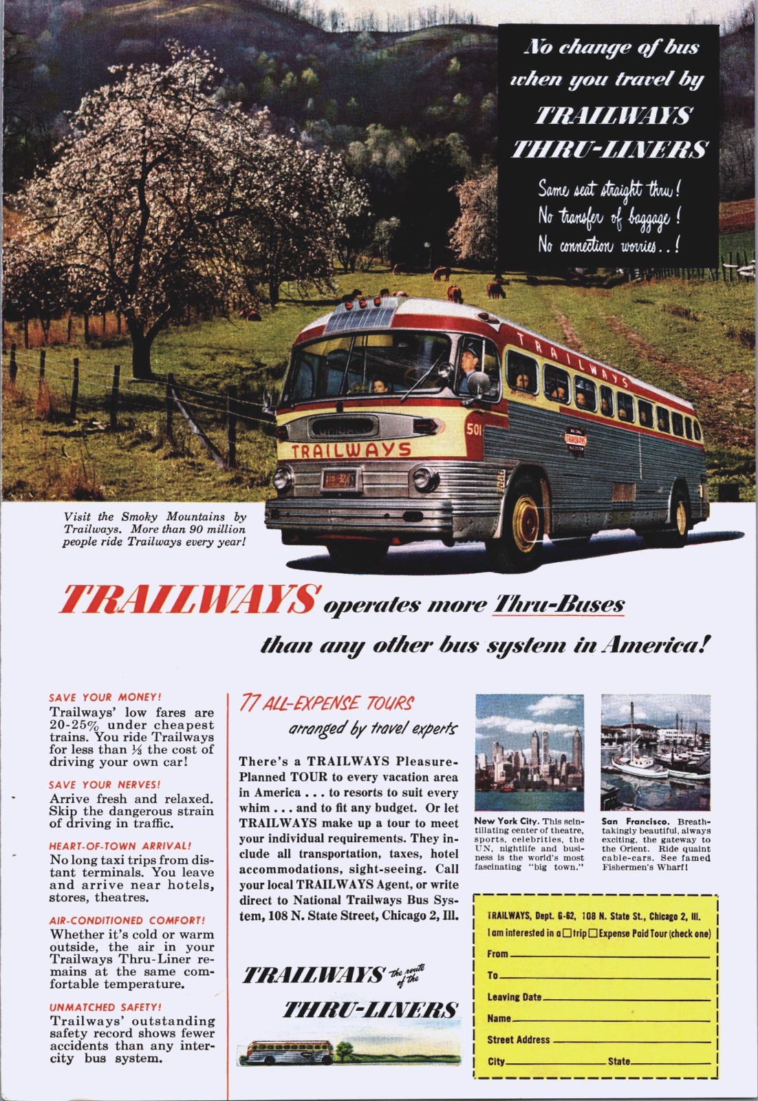 LOT OF 20+ Print Ads Greyhound Trailways Bus Line Travel Vacation MID CENTURY
