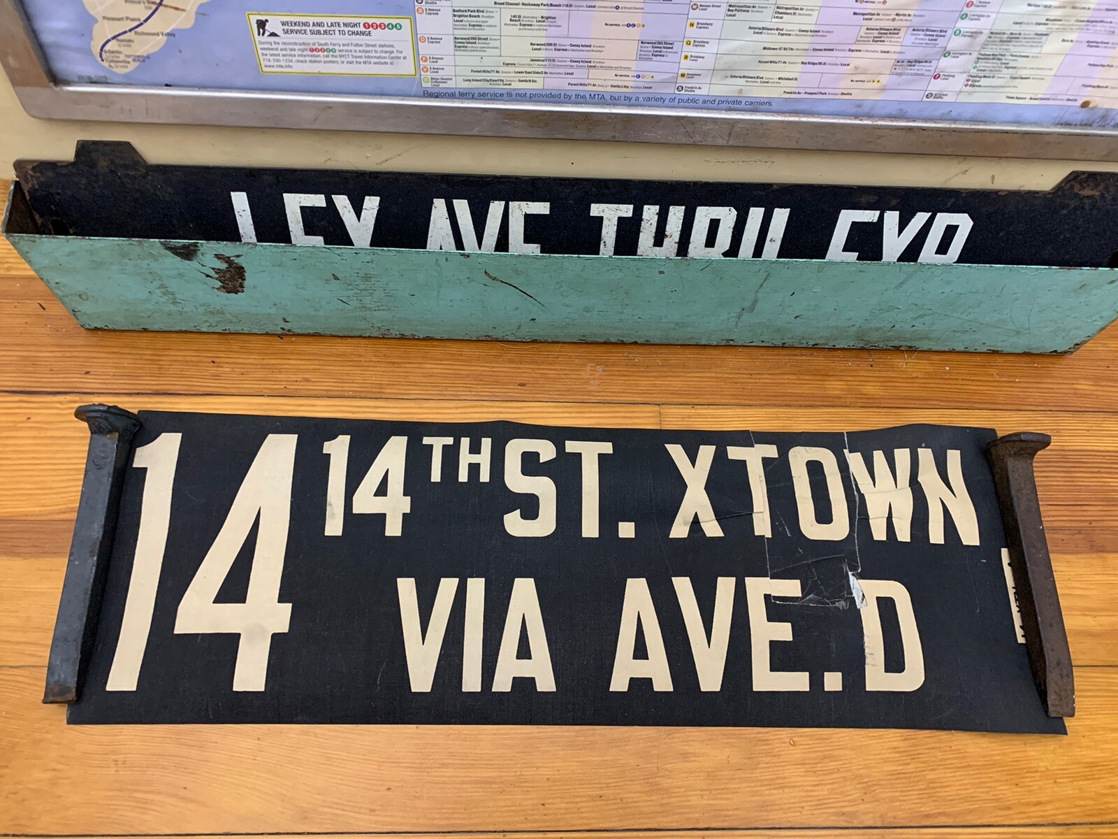 NYC BUS ROLL SIGN MANHATTAN 14TH STREET AVENUE D (REPAIR) CROSSTOWN UNION SQUARE