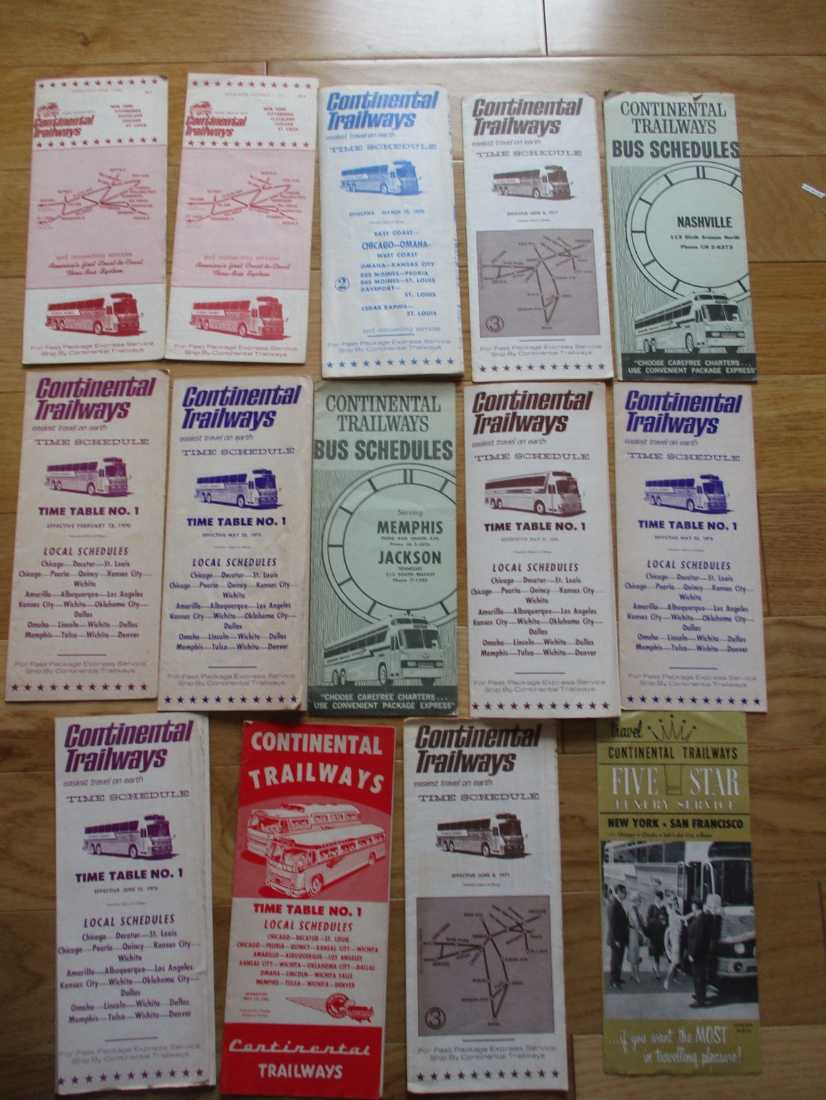 Lot 14 Continental Trailways Bus Timetable Schedule Timetables 1960s-70s