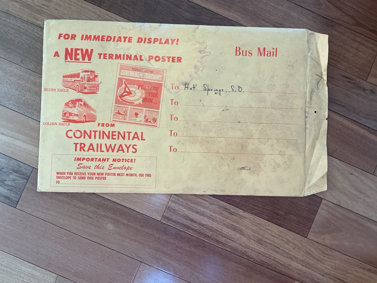 Vtg 1960s Continental Trailways Terminal Posters (3) w/ Rare Bus Mail Envelopes