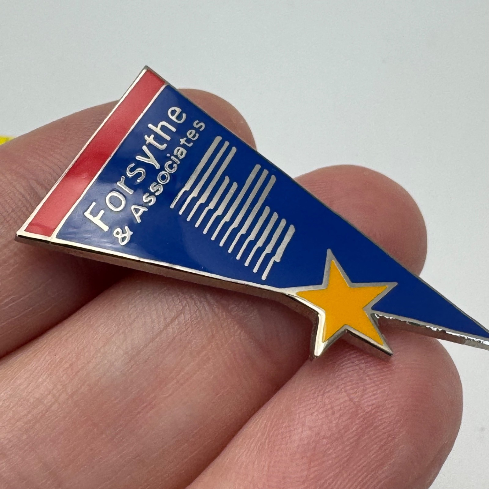 Forsythe and Associates Logo Lapel Pin Blue Triangle Gold Star Site Selection