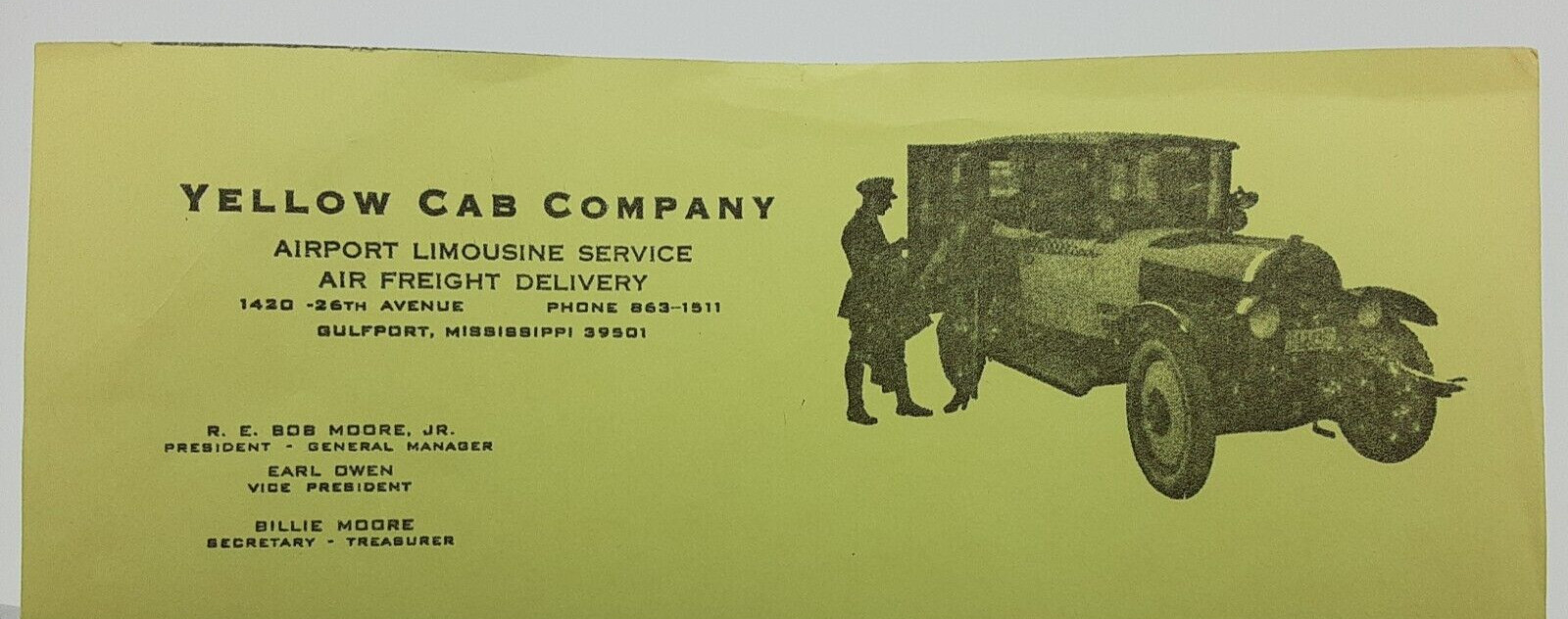 Yellow Cab Company Letterhead Vintage Auto Ephemera Gulfport Mississippi