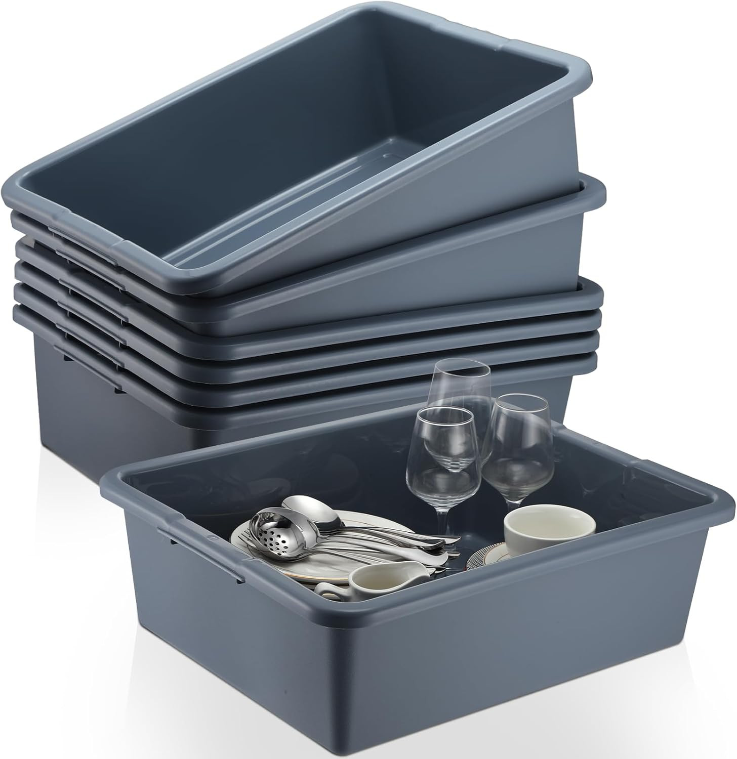 6 Pcs Commercial Bus Tubs Gray Plastic Heavy Duty Bus Box Restaurant Large Bus T