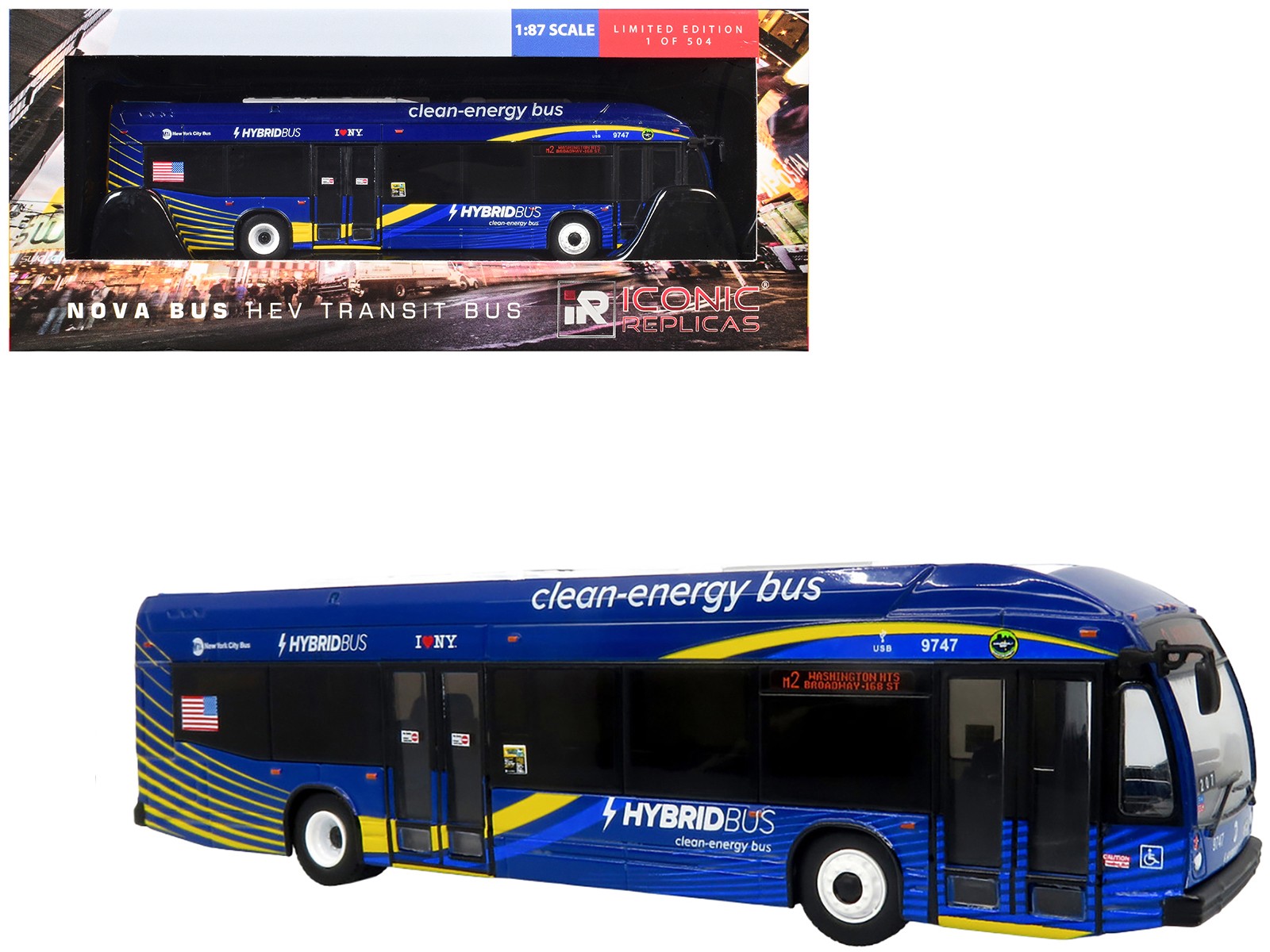 Nova Bus LFSH HEV Hybrid Transit Bus Blue 1/87 MTA New York City Limited Edition