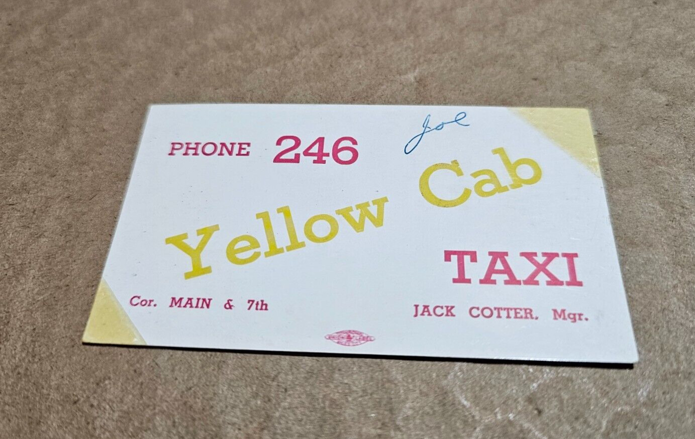 1950s MONTANA YELLOW CAB TAXI BUSINESS CARD MILES CITY MT PLENTYWOOD JACK COTTER