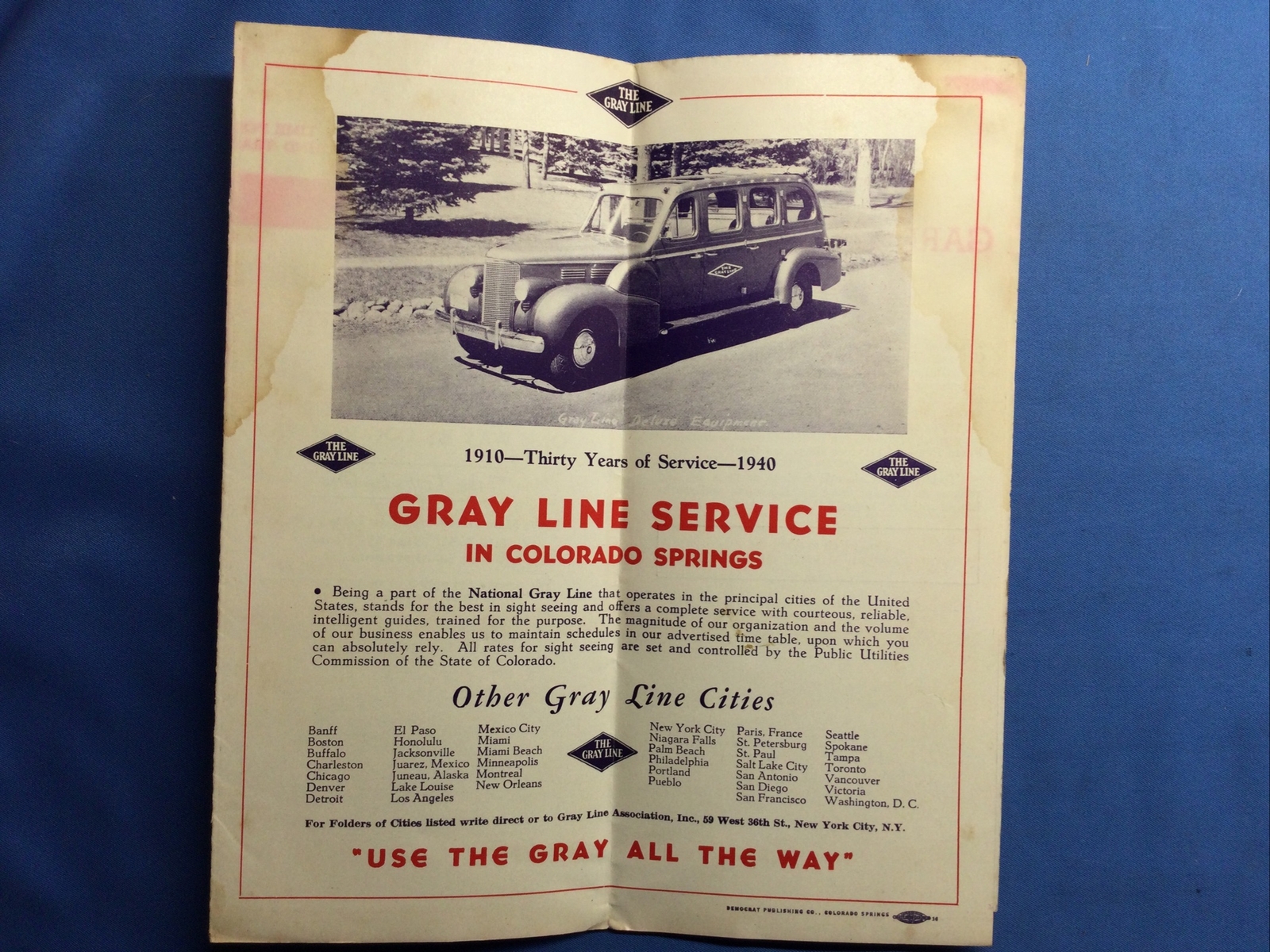 Vintage 1940 Travel Brochure Guide Map “The Gray Line Seeing COLORADO SPRINGS”