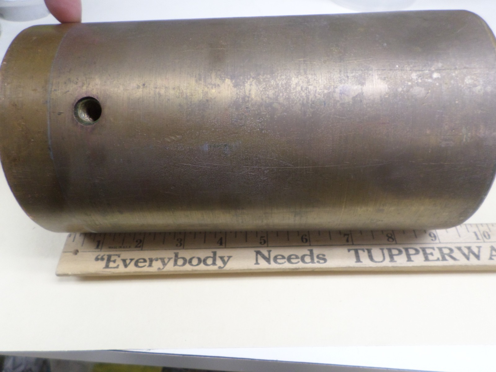 Vintage Diamond Mfg Brass Fare Box Money Vault Cylindrical 9″ X 4-3/4″ #97 DART