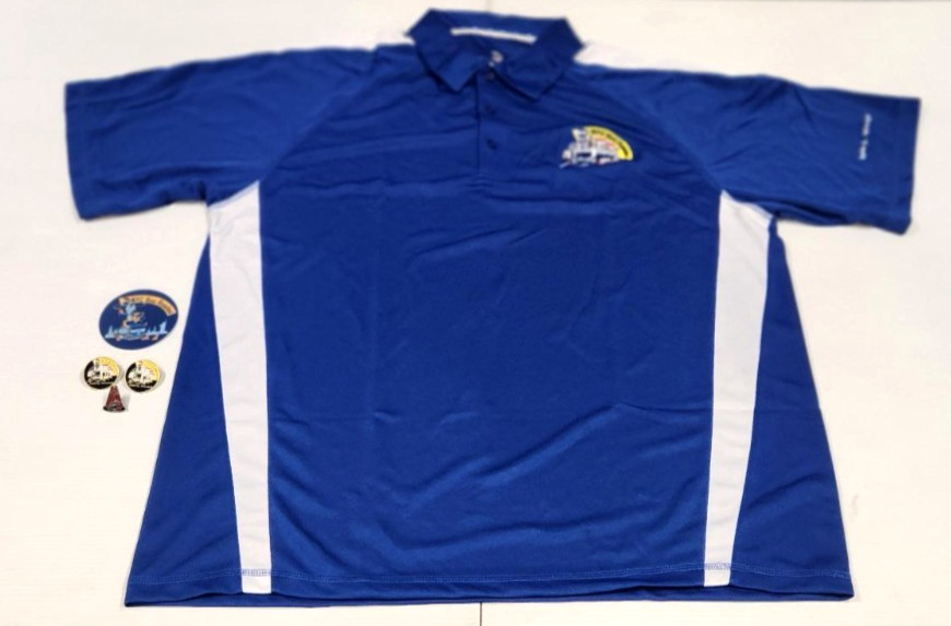 New York City MTA Bus Roadeo Shirt Patch & Pins Blue Polo Shirt ~ Size XXL