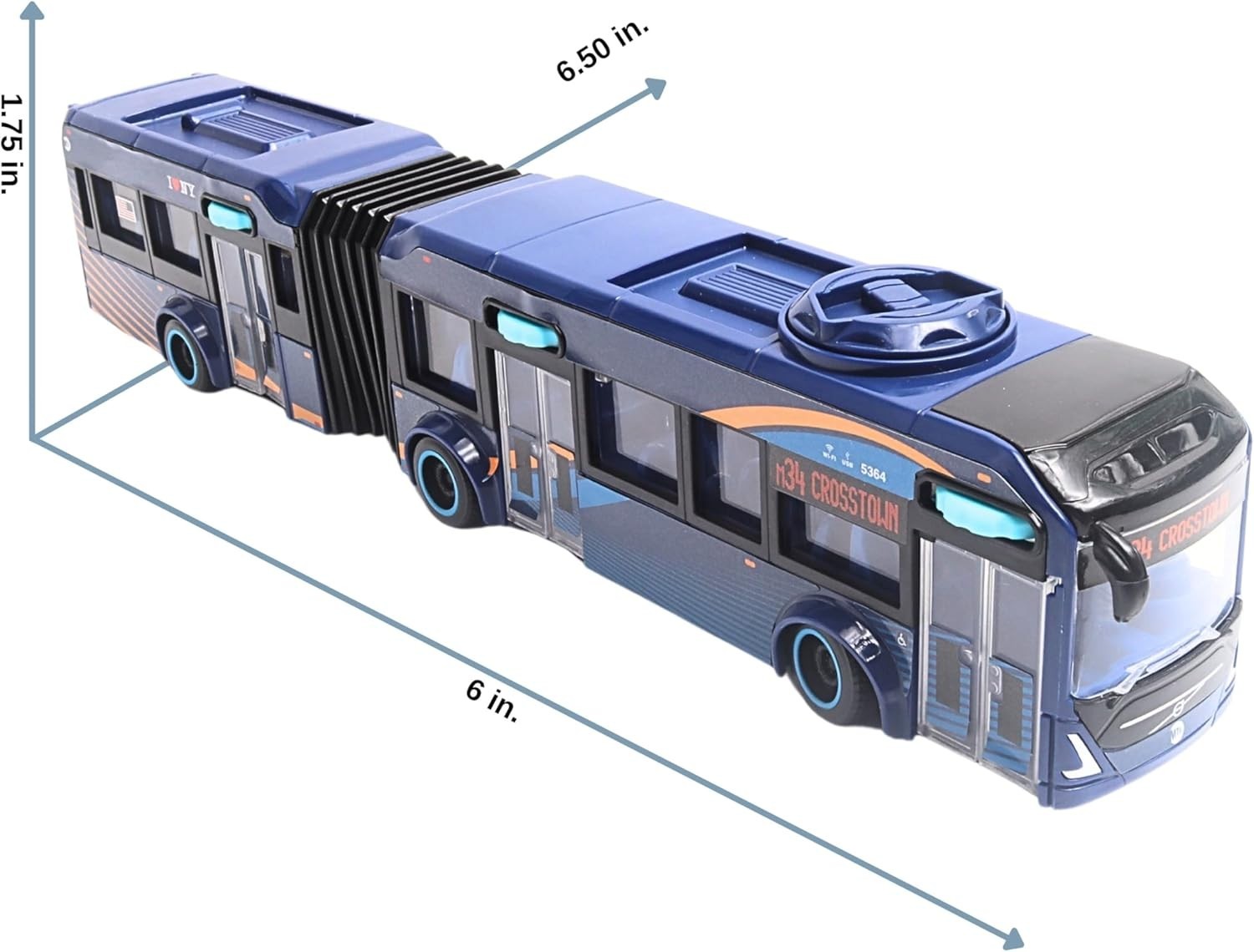 RT8571 16″ Articulated NYC Bus Toy – Blue/Brown//