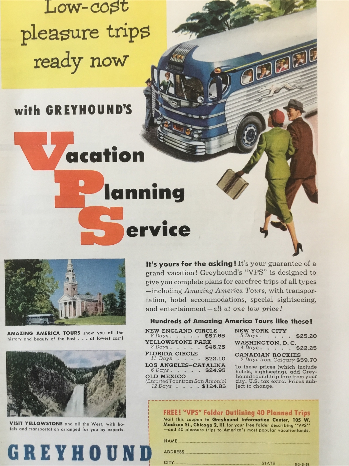 1951 Greyhound Bus Pleasure Trips Original Vintage Print Ad Great To Frame!