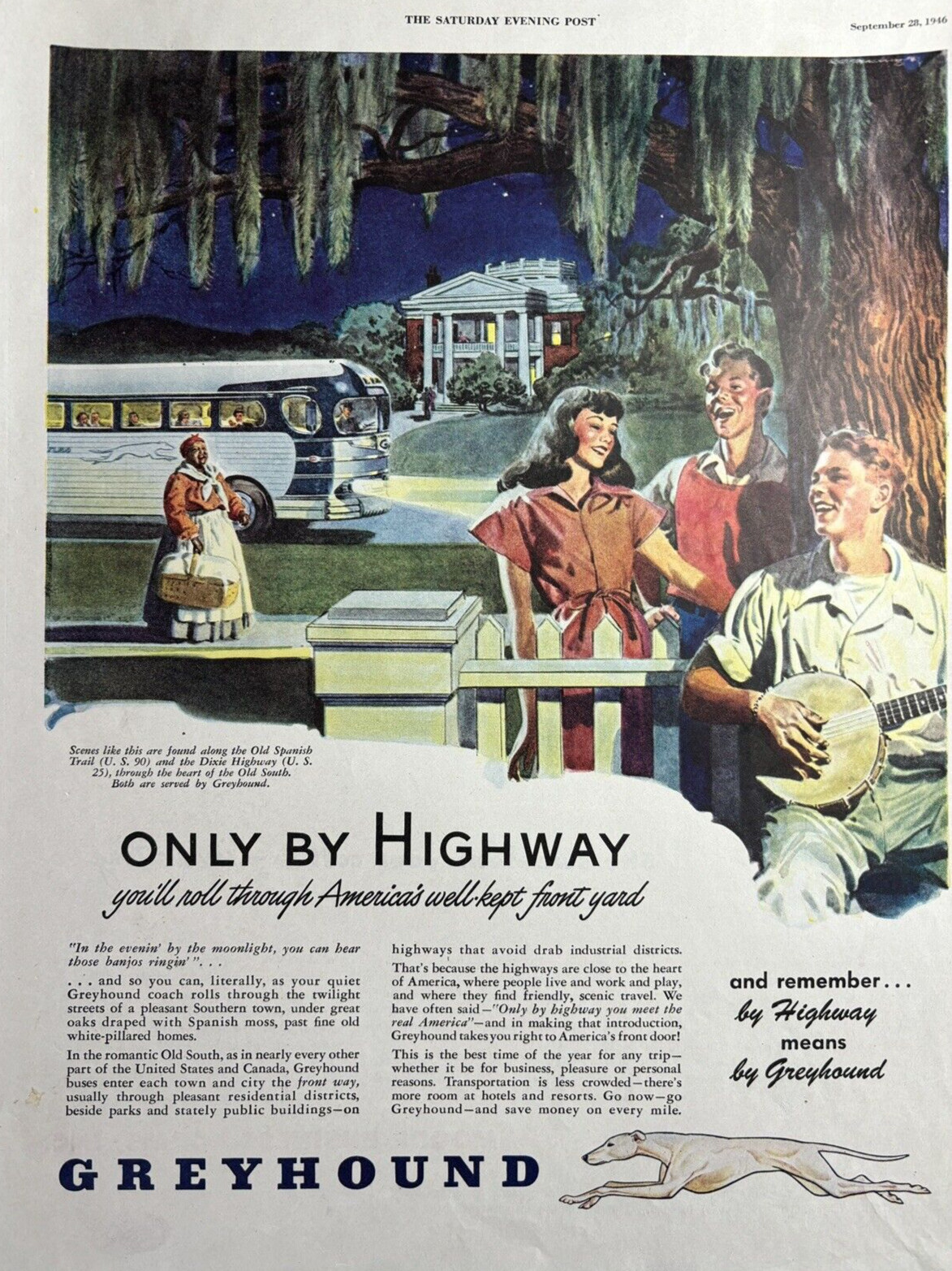 1946 Greyhound Bus Dixie Highway Old Spanish Trail Highway Travel VTG Print Ad