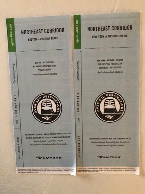 2 VINTAGE AMTRAK SCHEDULES 2008 NORTHEAST CORRIDOR, NY-DC & BOSTON-VA BEACH 