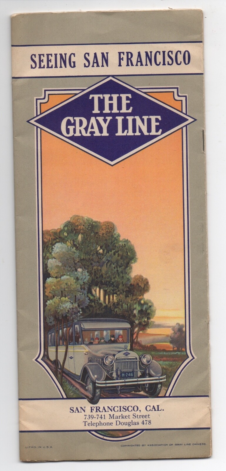 1920s Grey Line Bus Brochure ” Seeing San Francisco ” w/ Map & Photos