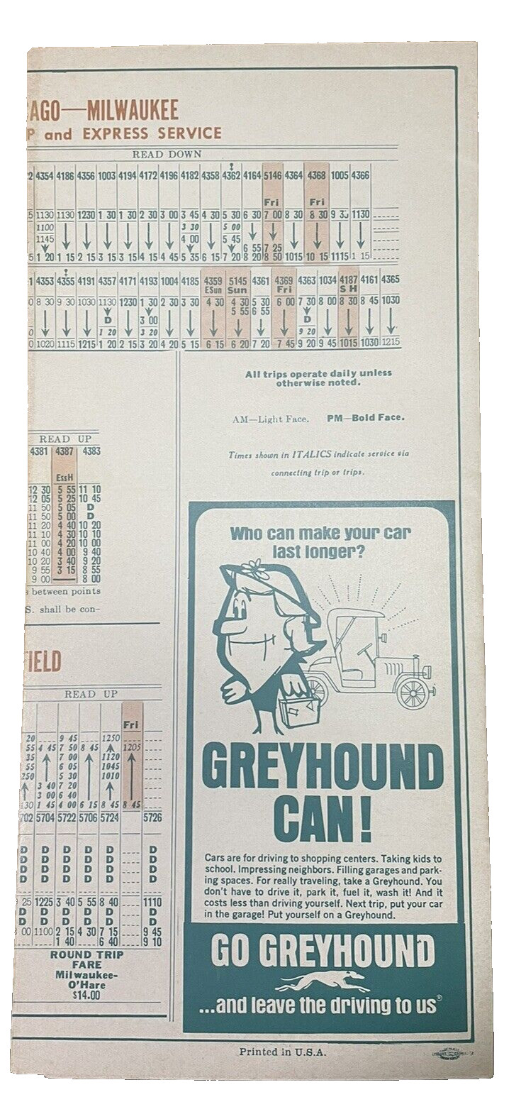 1971 Greyhound Bus Schedule Time Tables No 2 Winnipeg Fargo Minneapolis Chicago