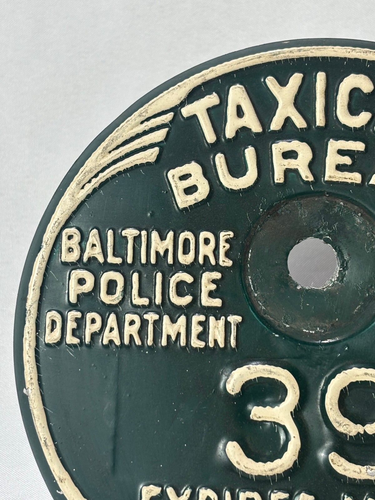 1958 Baltimore Police Department Taxicab Bureau #390 Metal Registration Plate