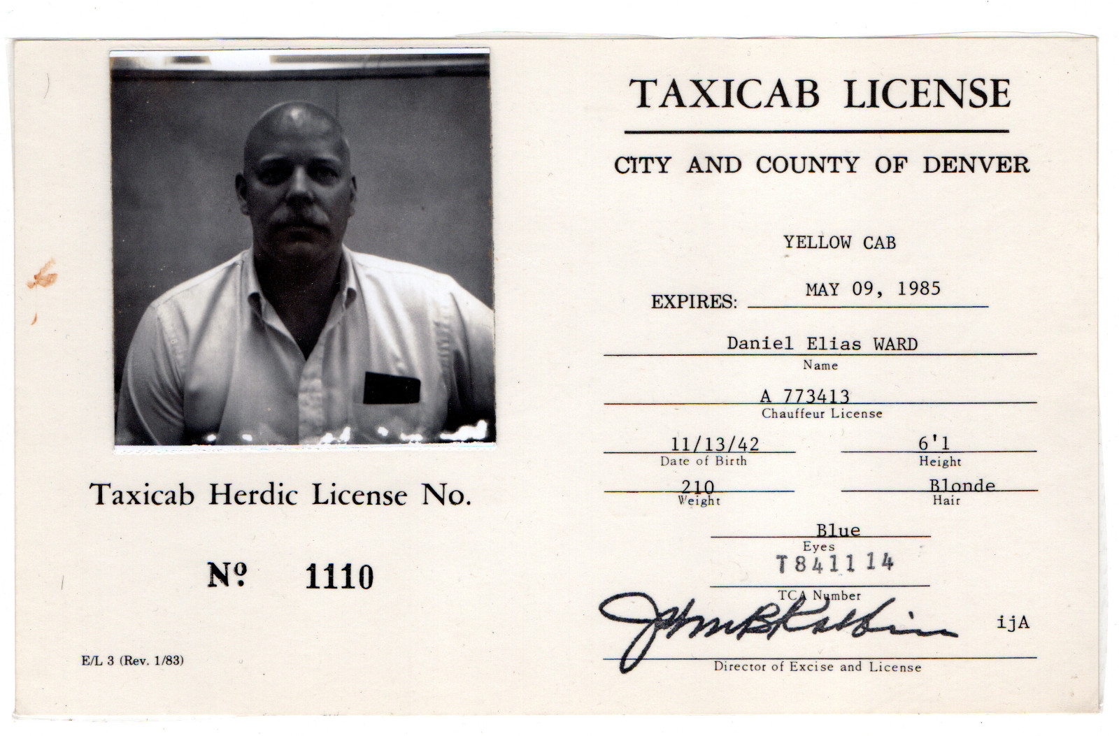 Taxicab Driver License Laminated Denver Colorado 1985 80’s Found Photo 5×7
