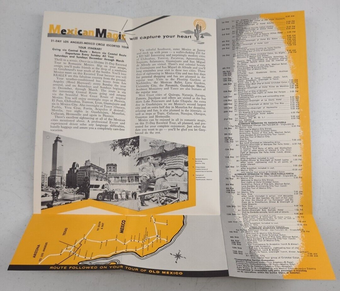 Vintage Greyhound Bus 1962 Travel Brochure 21 Day Escorted Mexico Los Angeles