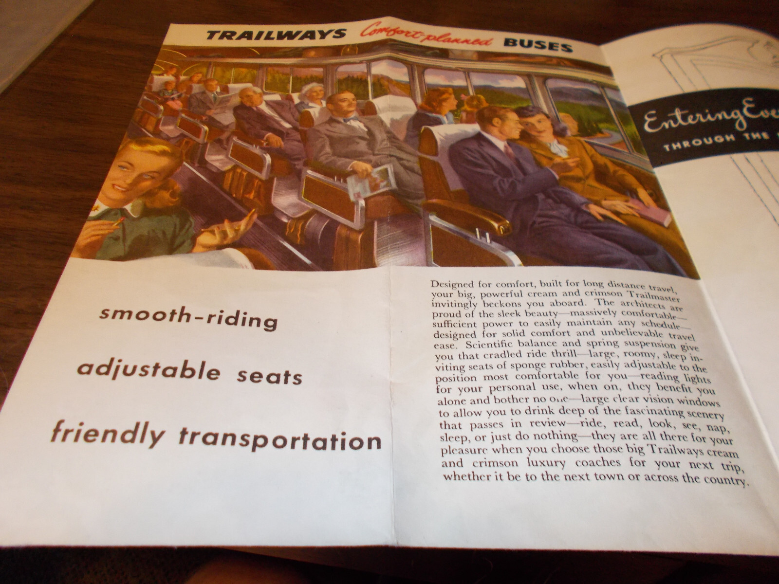 1949 Trailways Bus Lines Colorful Original Travel Brochure / Great Graphics !!