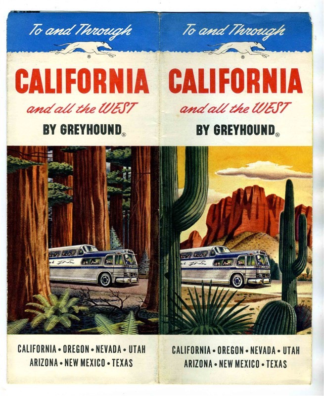To & Through California and All the West by Greyhound Brochure & Map 1956