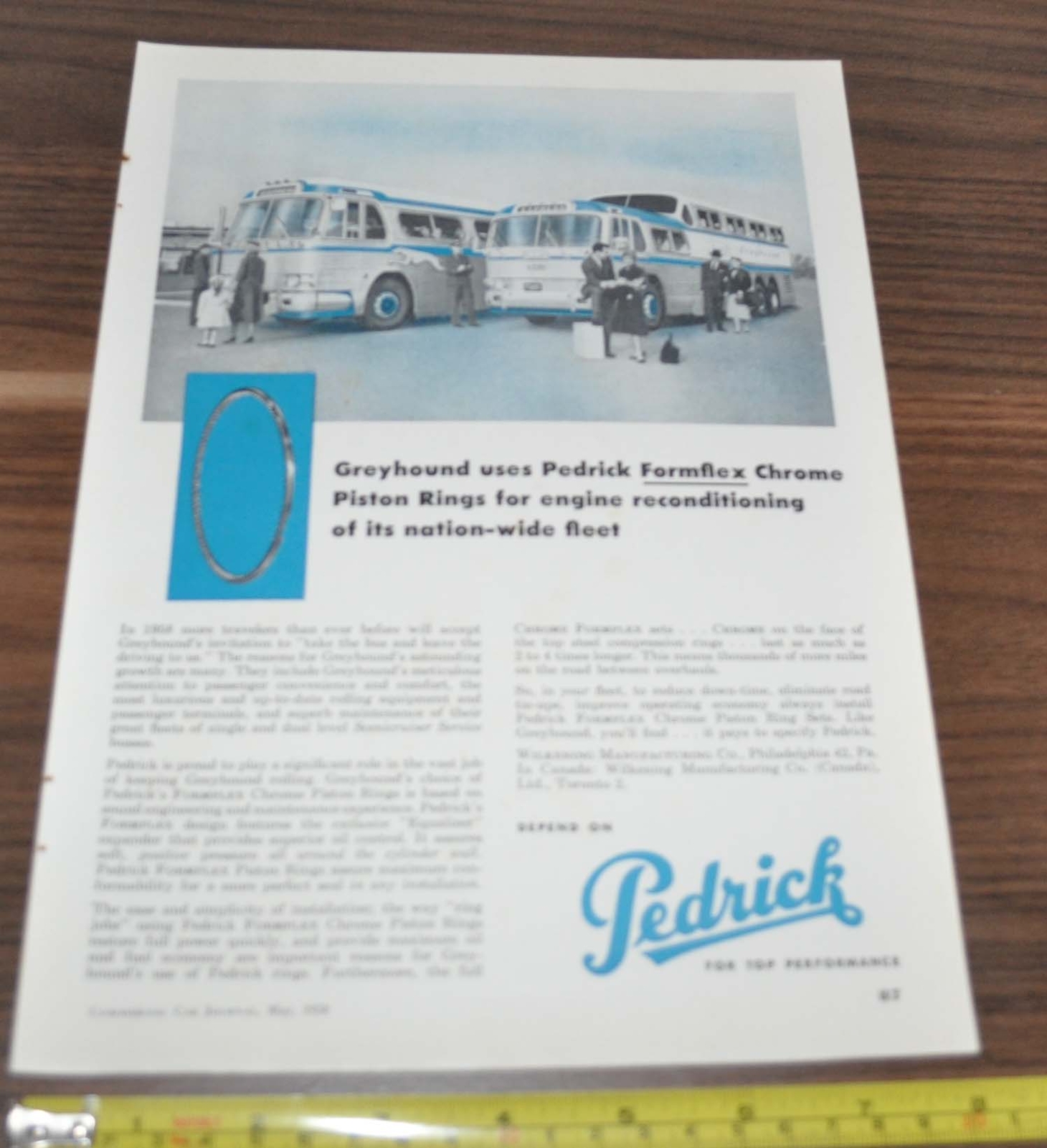 1958 GM Scenicruiser Greyhound Ad Pedrick Formflex Chrome Piston Rings