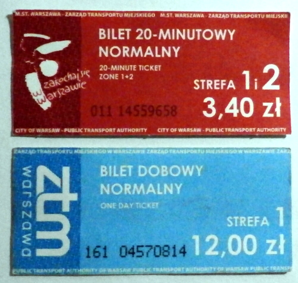 Warszawa Transport Authority, Poland – Two USED Transit Bus tickets