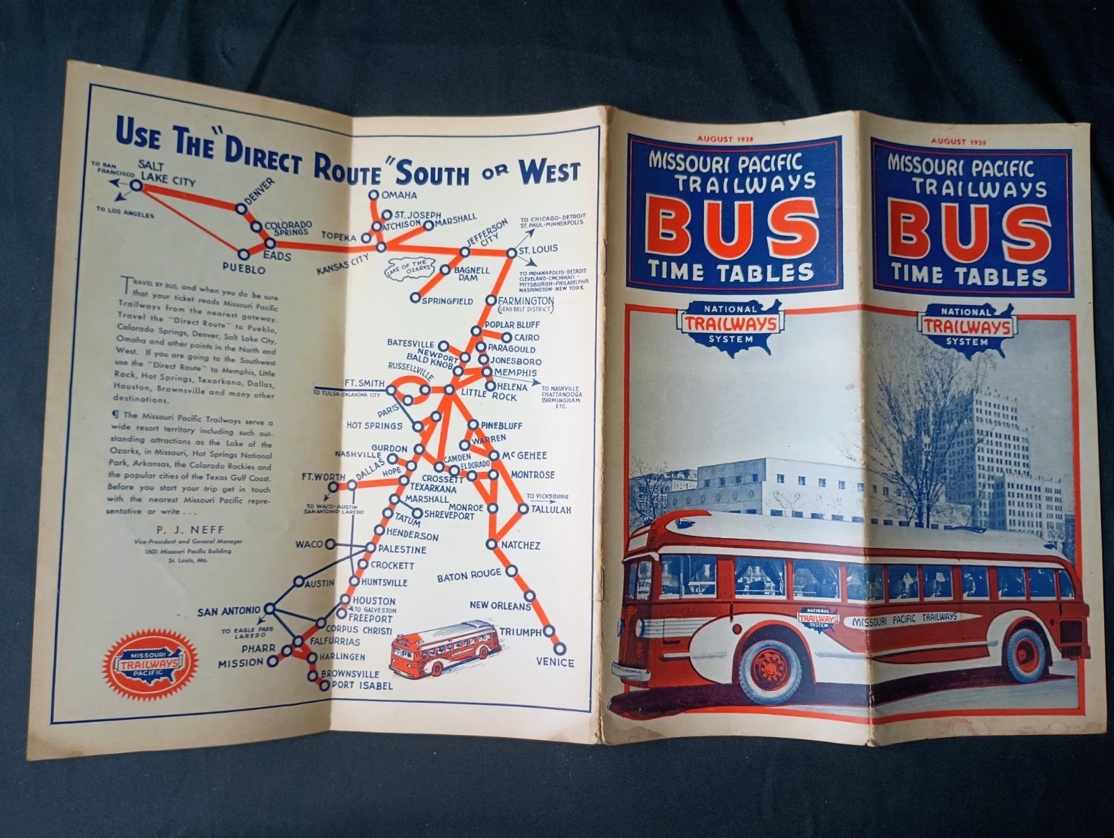 LOT OF 7 1930’s GREYHOUND LINES – TRAILWAYS – TRI-STATE BUS TIMETABLES SOUTHWEST