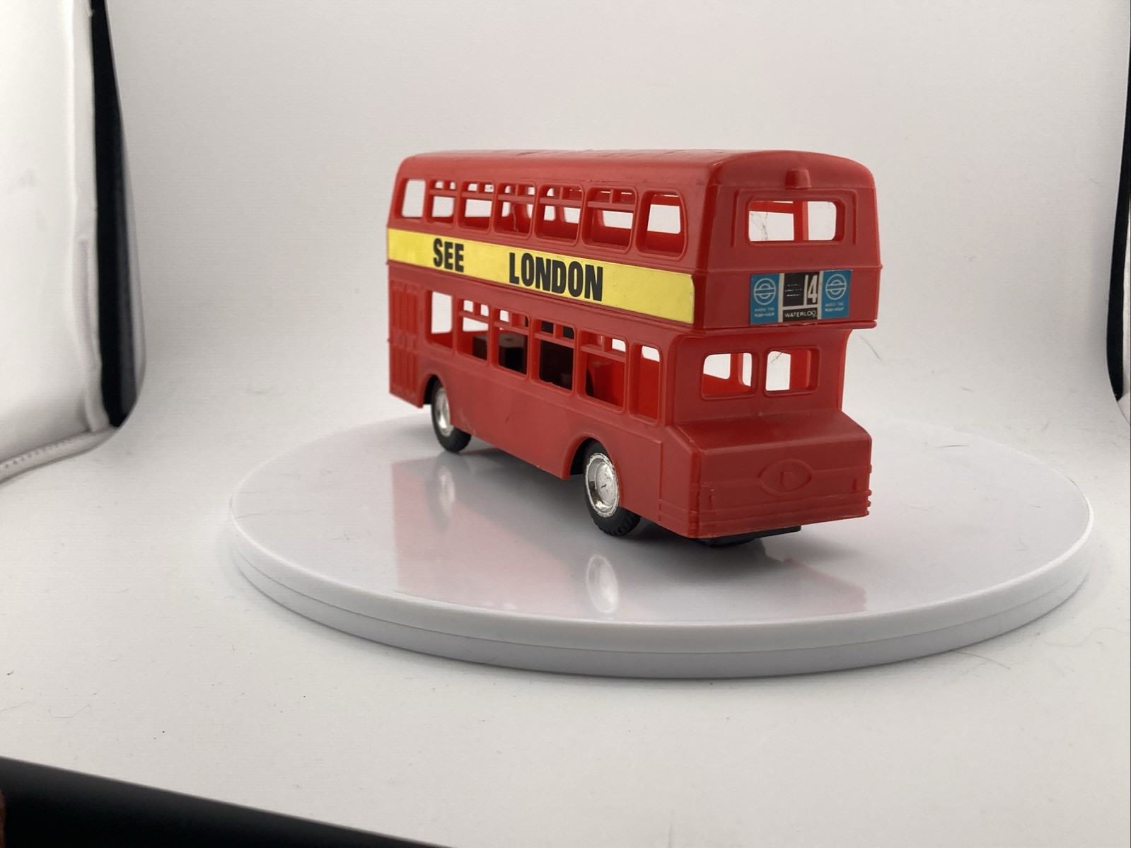 Vintage 1970s Mak’s Plastic London Transport Double Deck Bus Friction Toy 7.5″ L