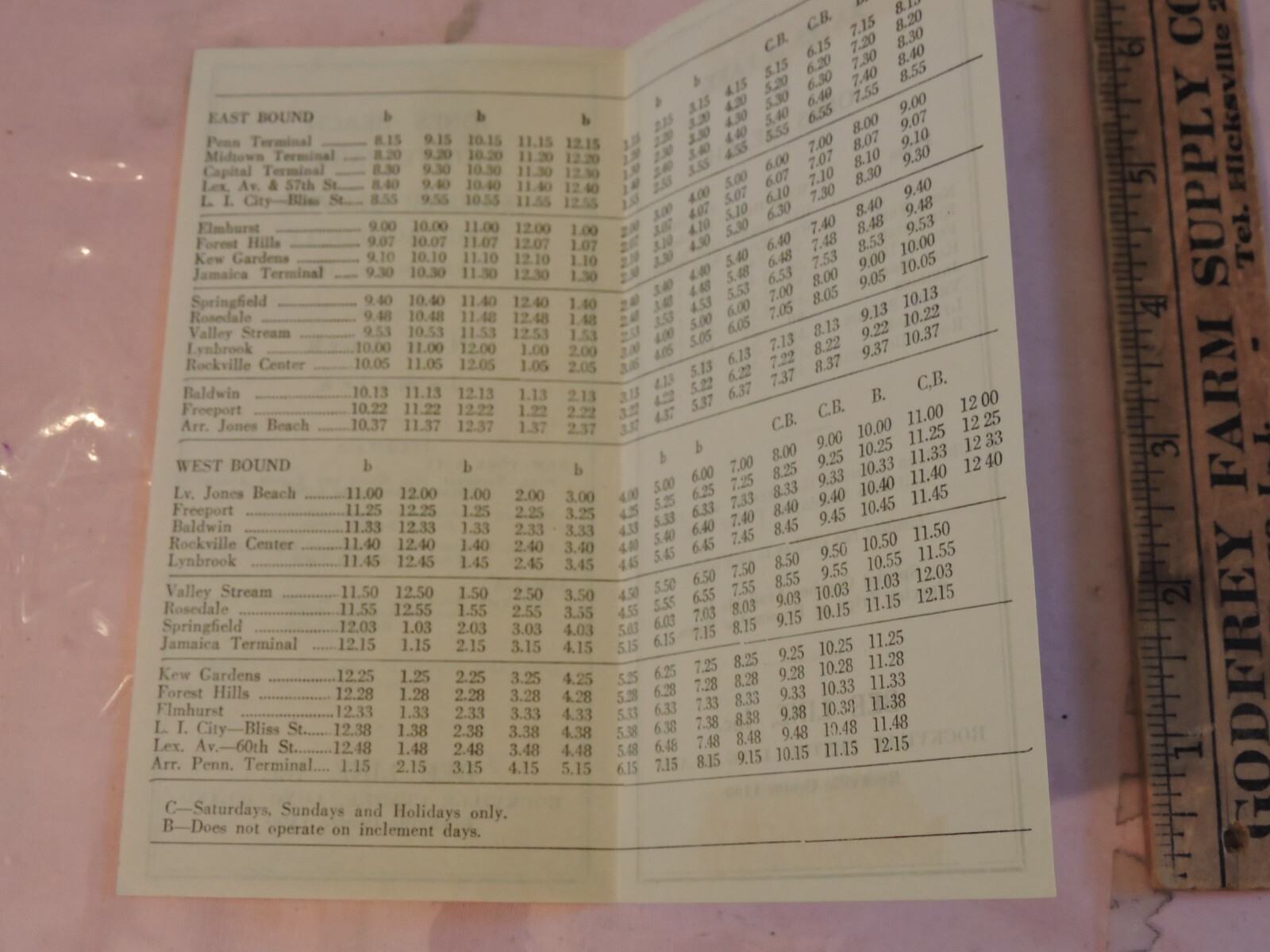 1935 Jones Beach Bee Line Bus Rockville Centre LI Jamaica NYC Schedule Timetable