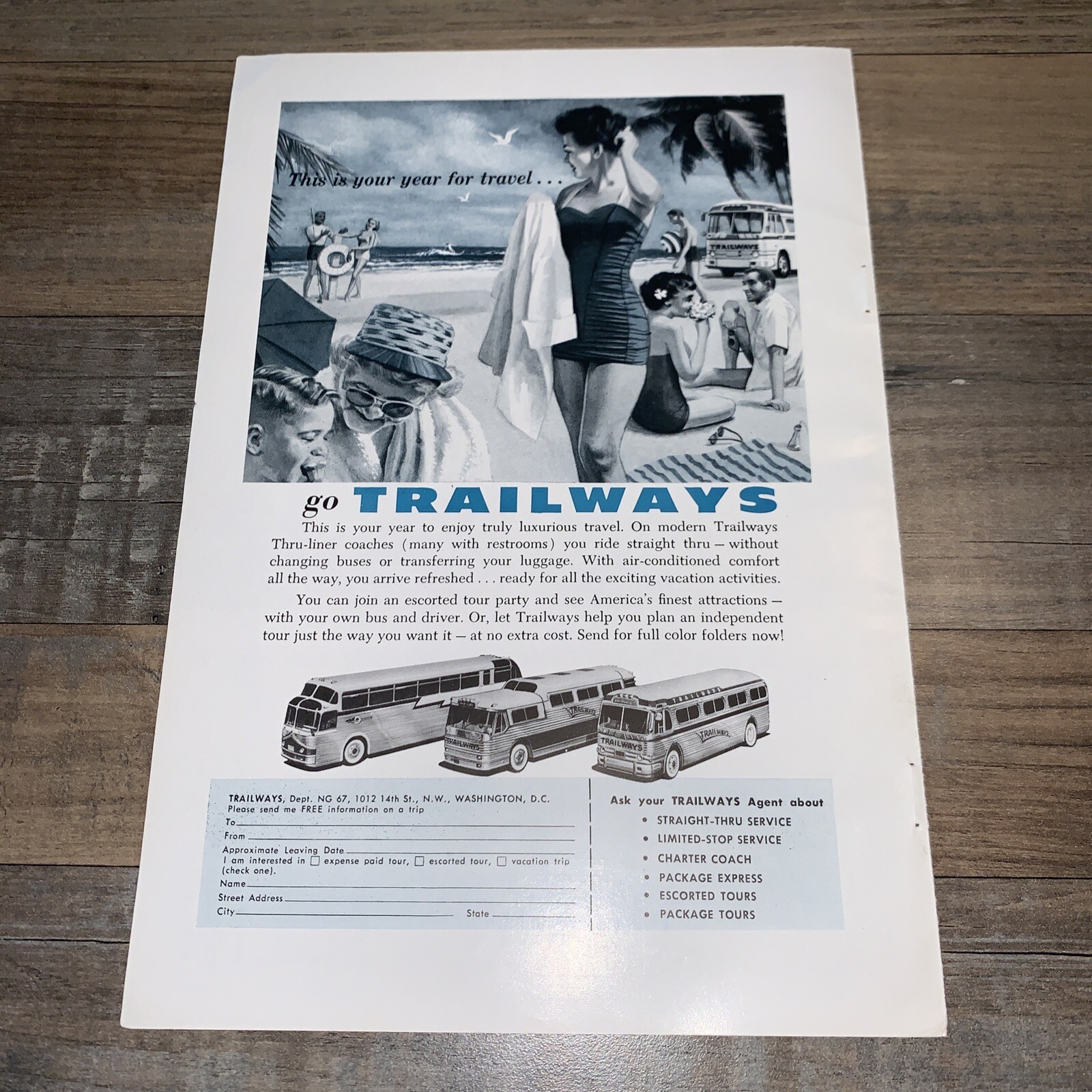 1957 Go Trailways Bus Vintage Print As Thru Liner Coaches Year For Travel