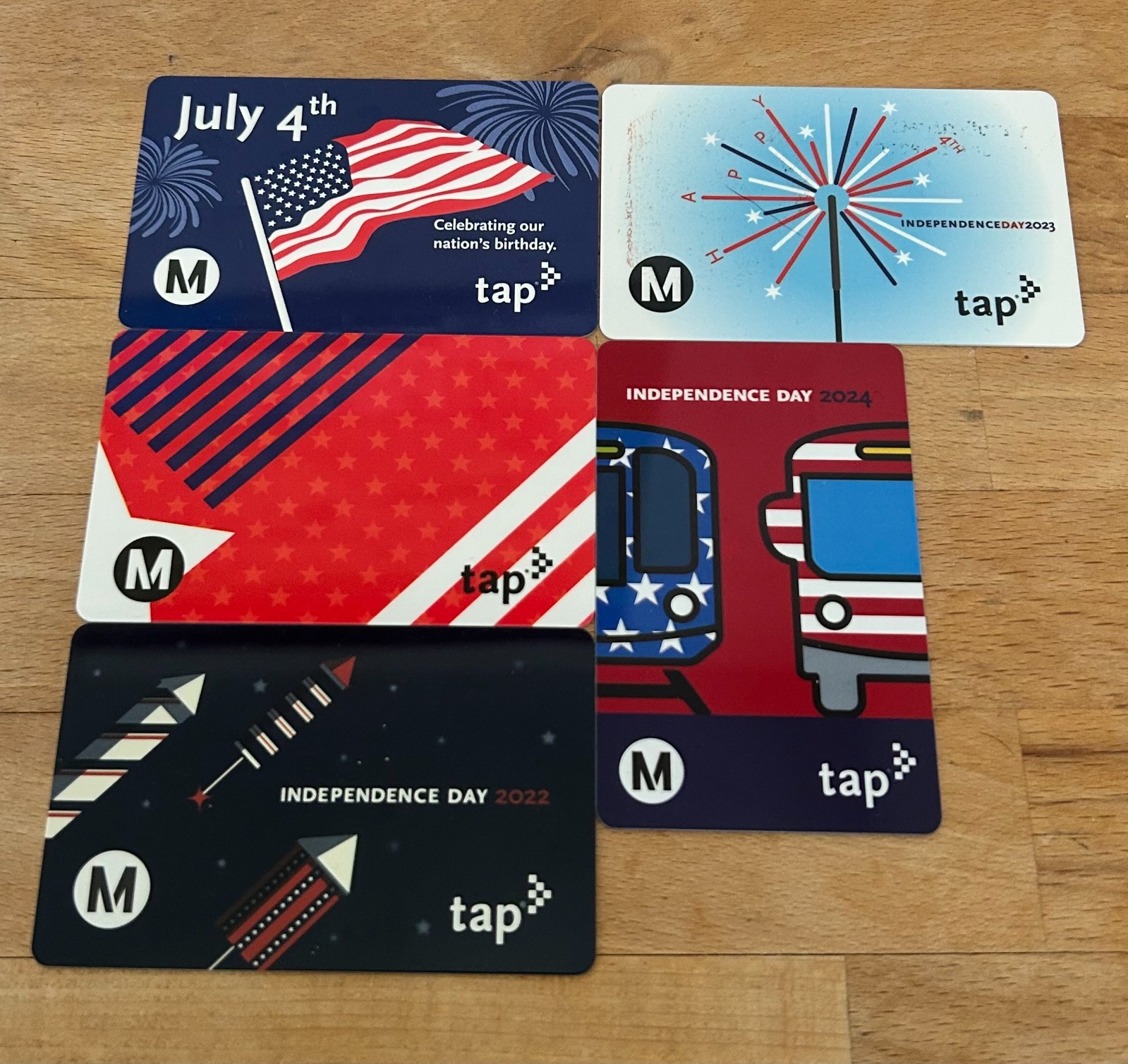 LA Metro Fourth of July Independence Day TAP Card Collection Set of 5