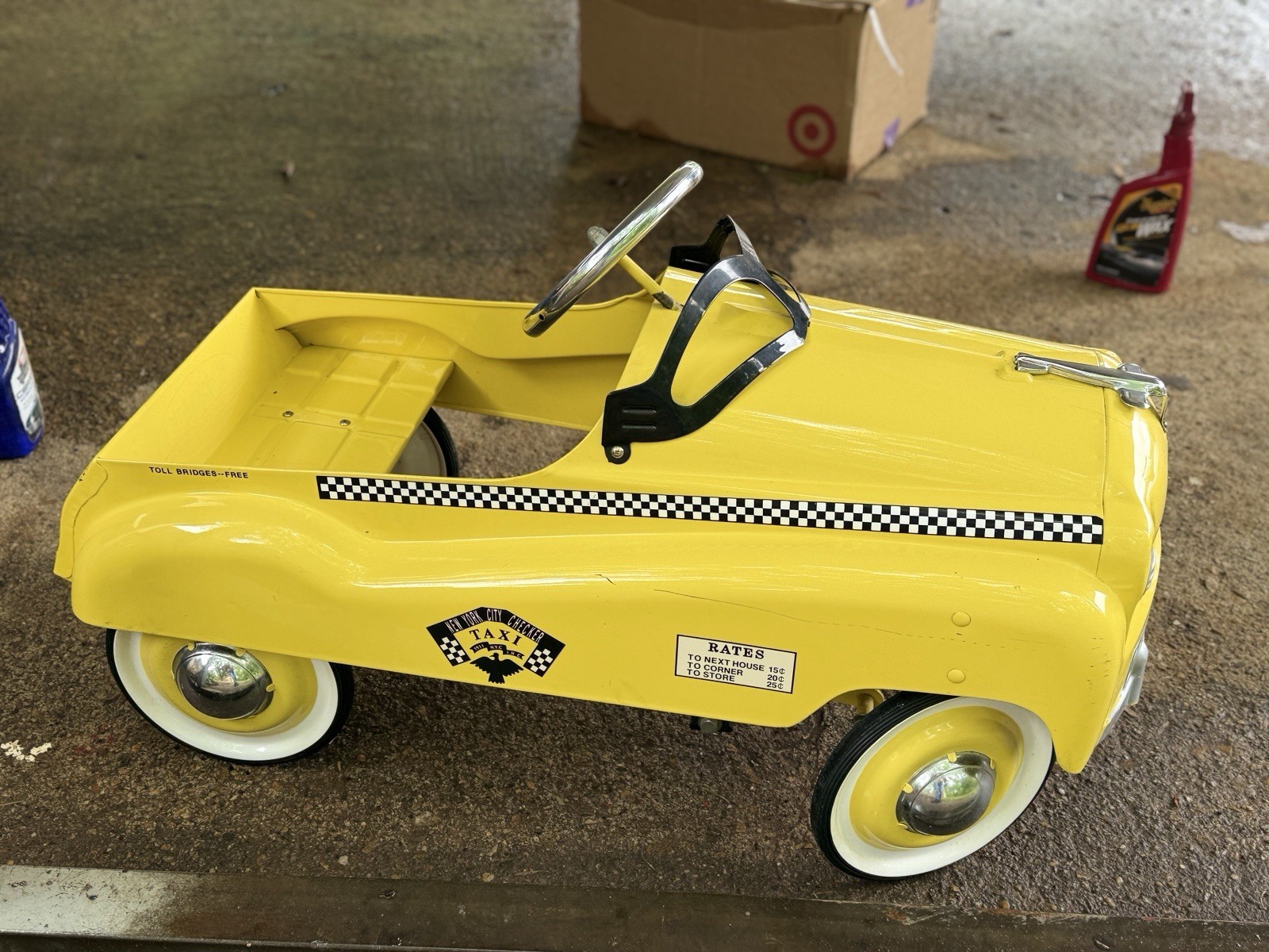 Vintage GEARBOX CHECKERED YELLOW CAB Pedal Car NYC Taxi Cab* VGC * Original