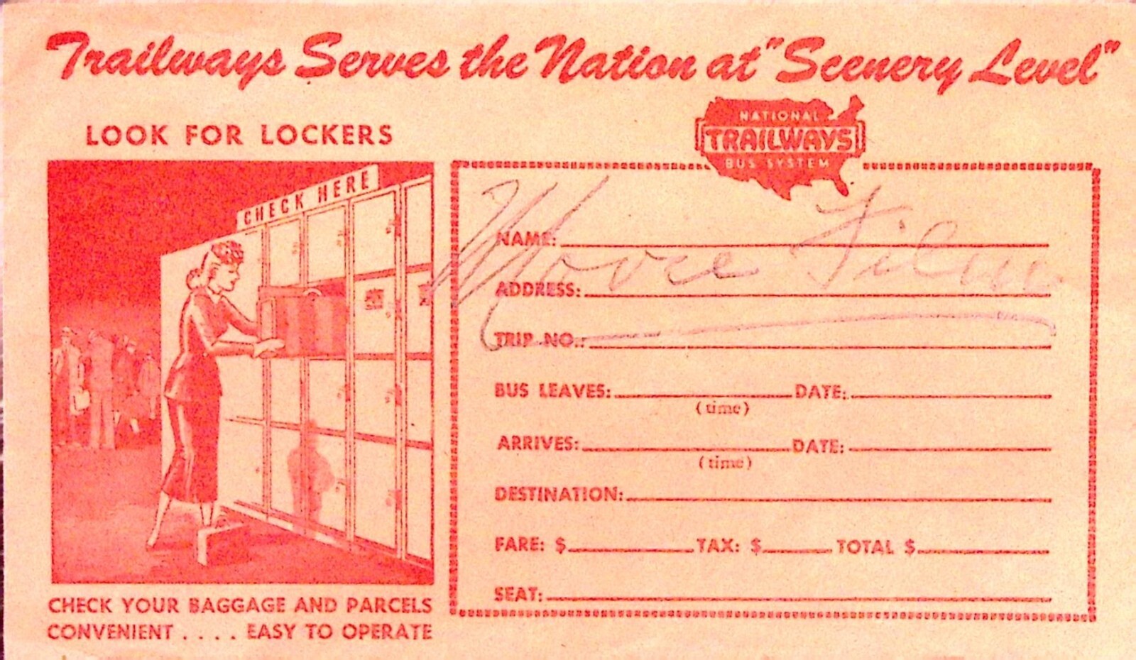National Trailways Bus System Ticket Envelope Vintage