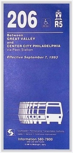 SEPTA Route 206 Bus Timetable 1993 Paoli R5 Train Philadelphia Great Valley