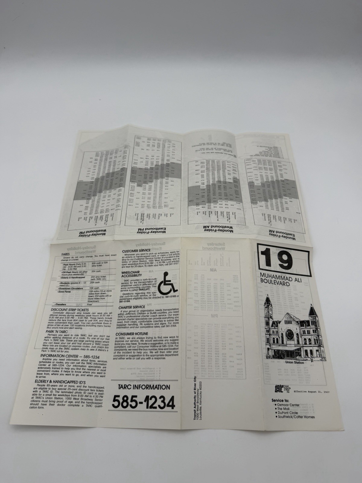 1987 TARC Route 19 Muhammad Ali Blvd Louisville KY Bus Schedule Map Vintage