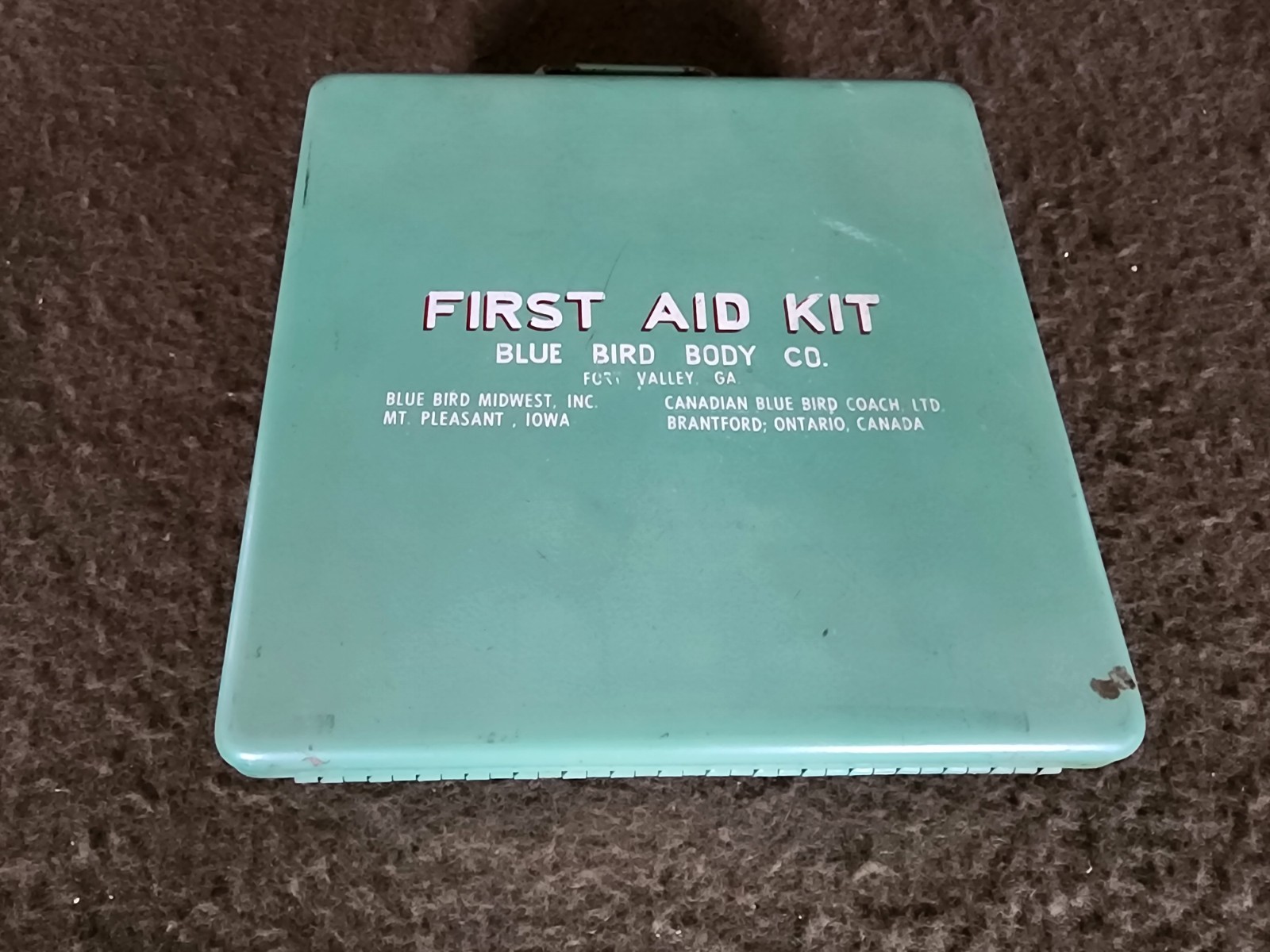 Vintage Blue Bird Bus First Aid Kit Cabinet Complete w/ Original Contents